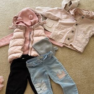 Pink Kids vest, jackets, jeans, pants bundle Set 12-18 months